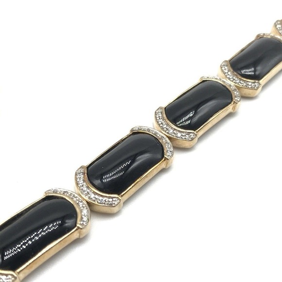 SETA 925 Sterling Silver Gold Plated Vermeil Black Panel Clear CZ Bracelet 7.25" - Picture 4 of 7
